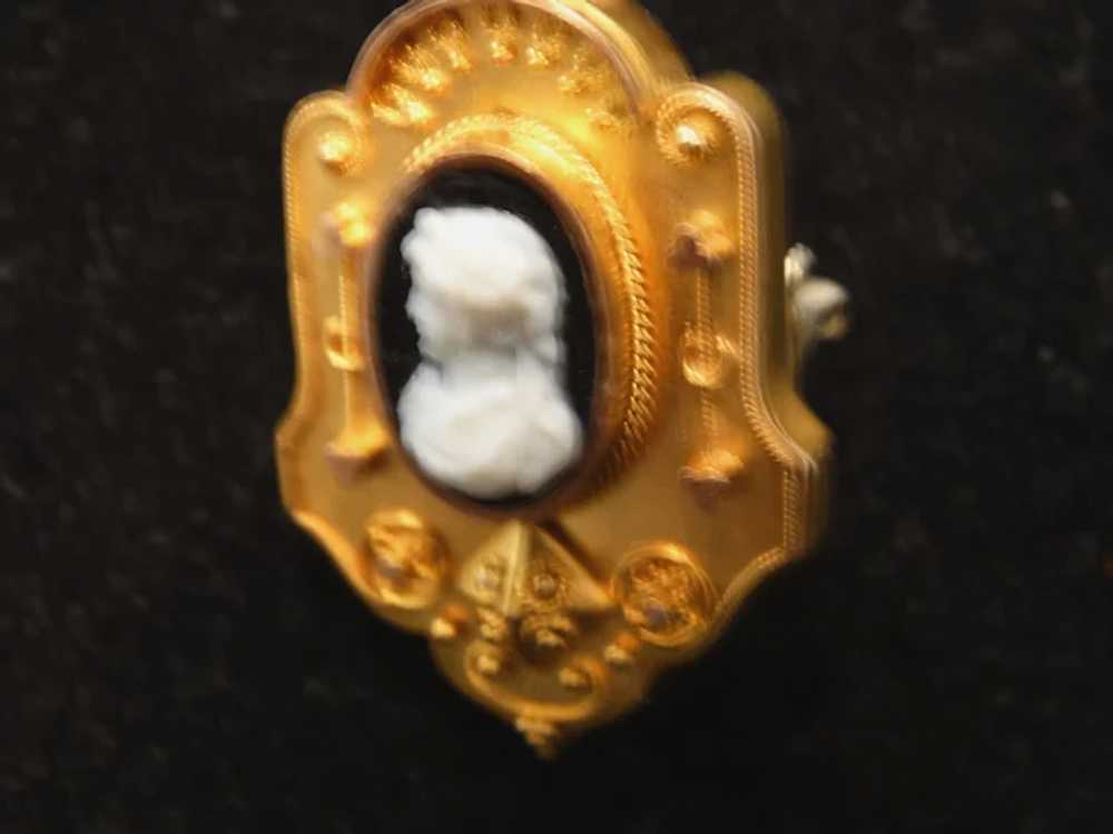 Etruscan 14K Gold Cameo Brooch Hair Locket Antique - image 3