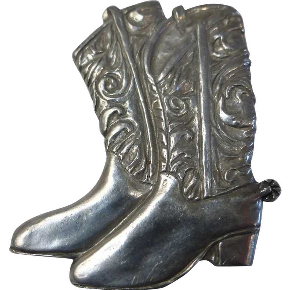 Vintage Signed Seagull Pewter Cowboy Boots Pin Br… - image 1