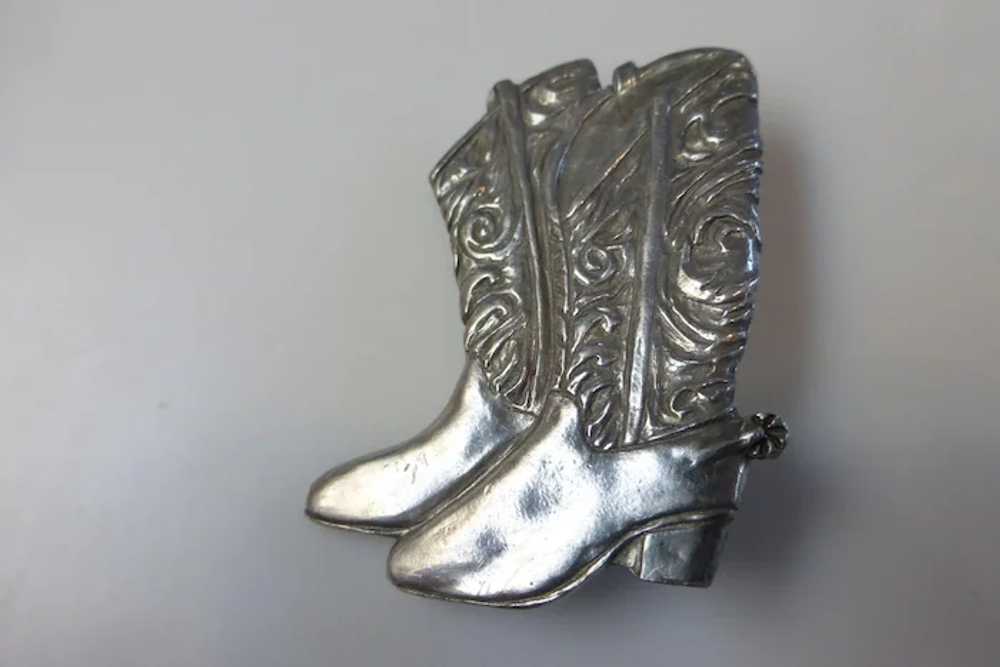 Vintage Signed Seagull Pewter Cowboy Boots Pin Br… - image 2