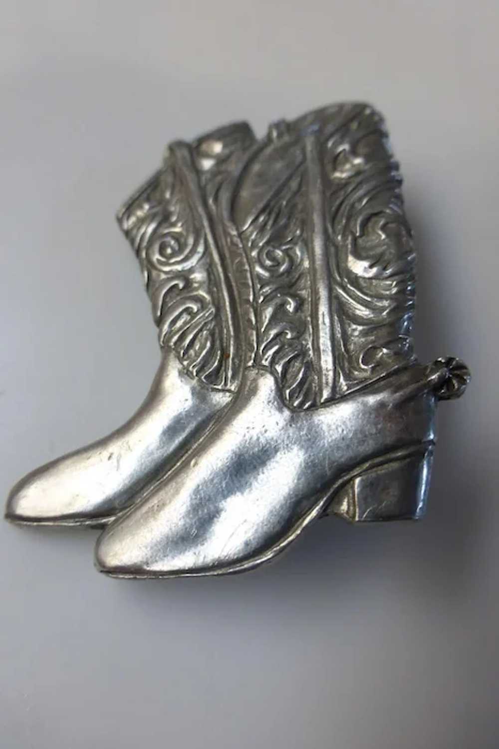 Vintage Signed Seagull Pewter Cowboy Boots Pin Br… - image 3