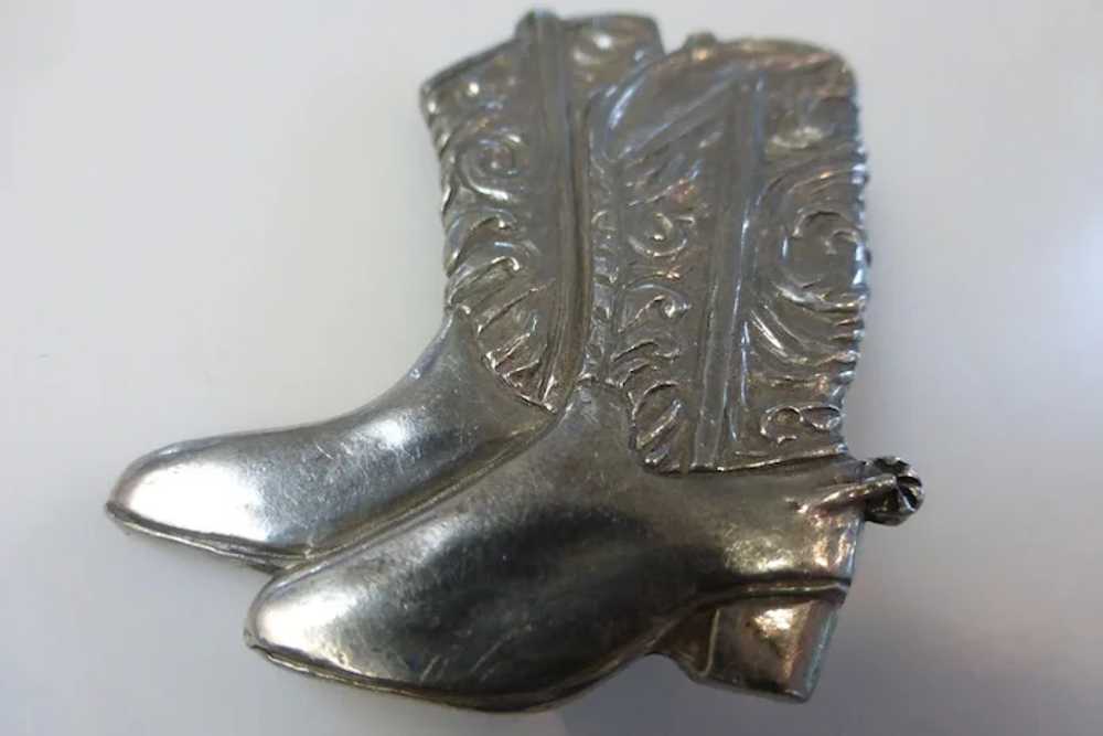 Vintage Signed Seagull Pewter Cowboy Boots Pin Br… - image 4