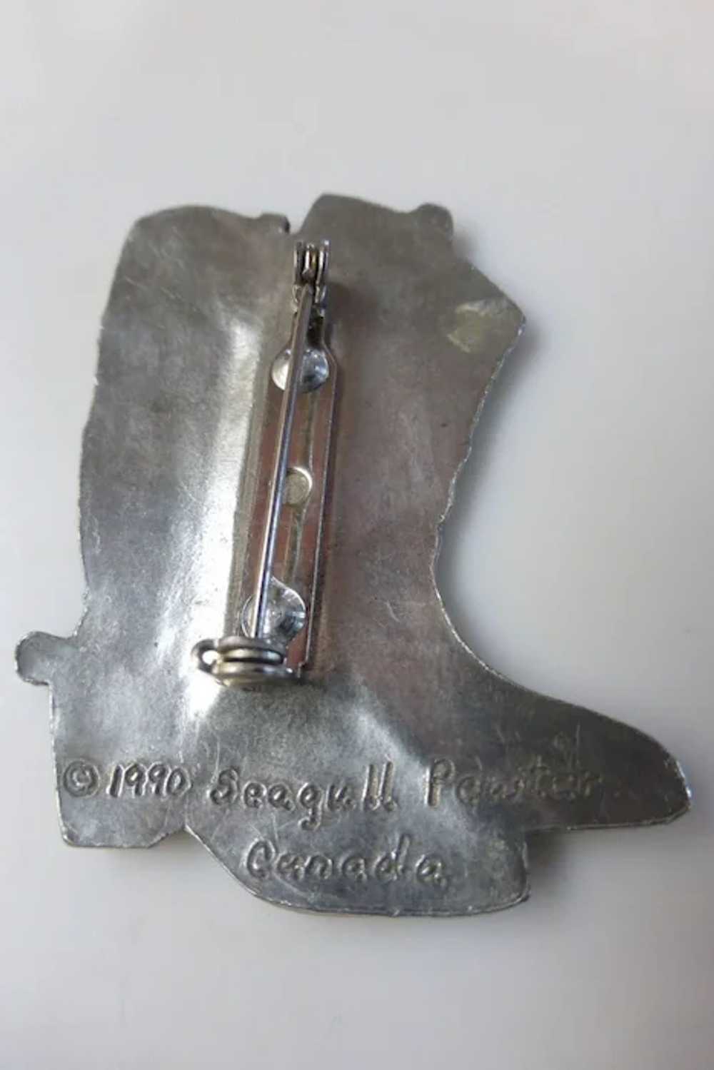 Vintage Signed Seagull Pewter Cowboy Boots Pin Br… - image 5