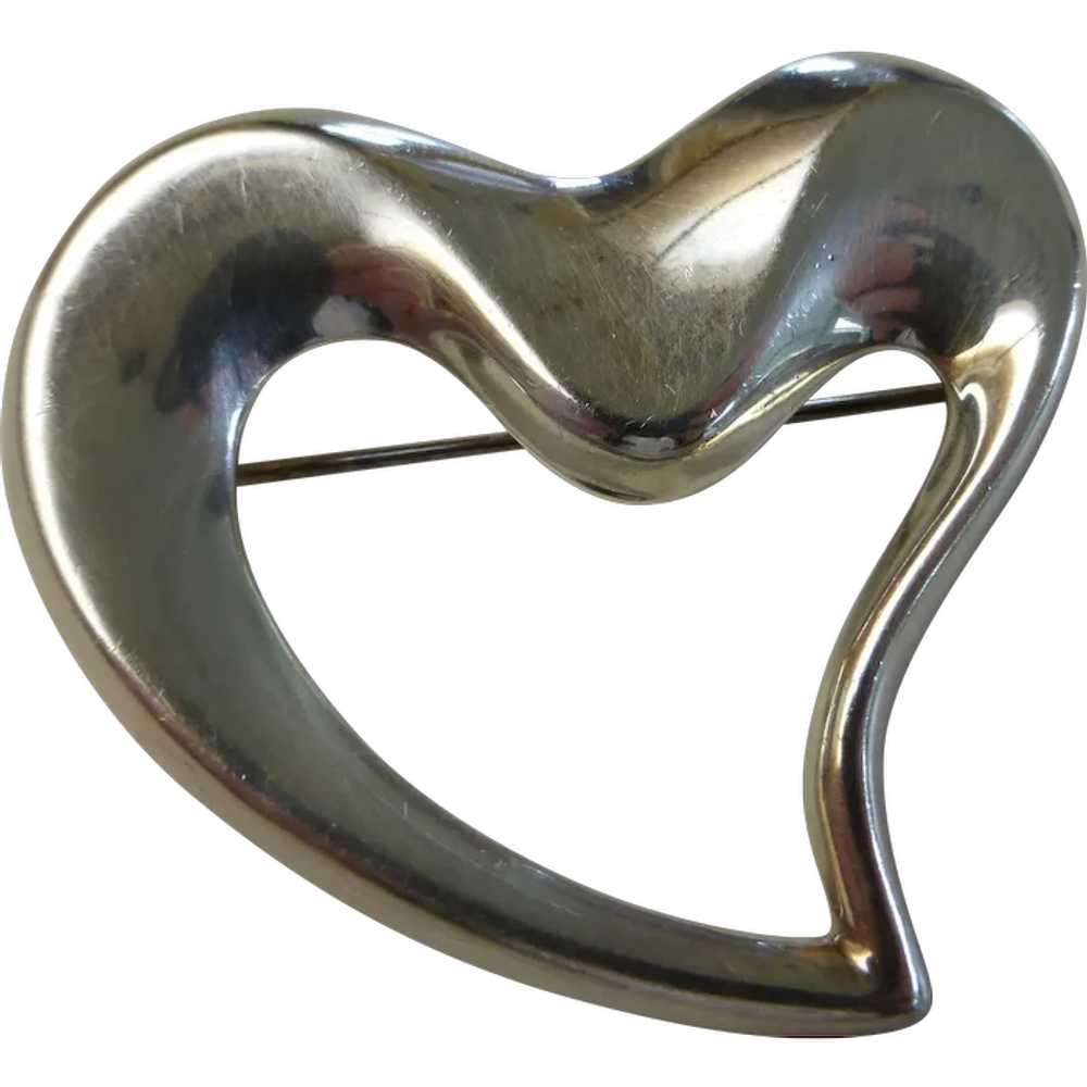 Vintage Sterling Silver Open Heart Pin Brooch - image 1