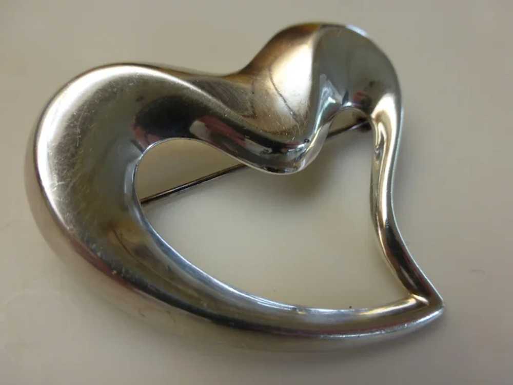 Vintage Sterling Silver Open Heart Pin Brooch - image 2