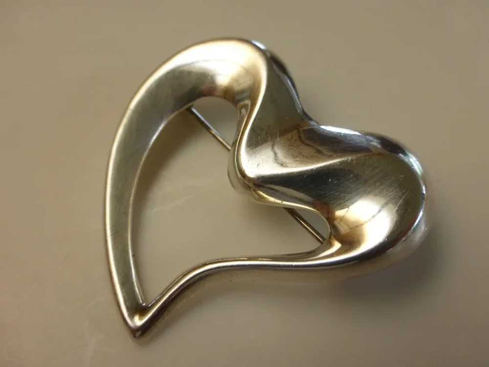 Vintage Sterling Silver Open Heart Pin Brooch - image 3