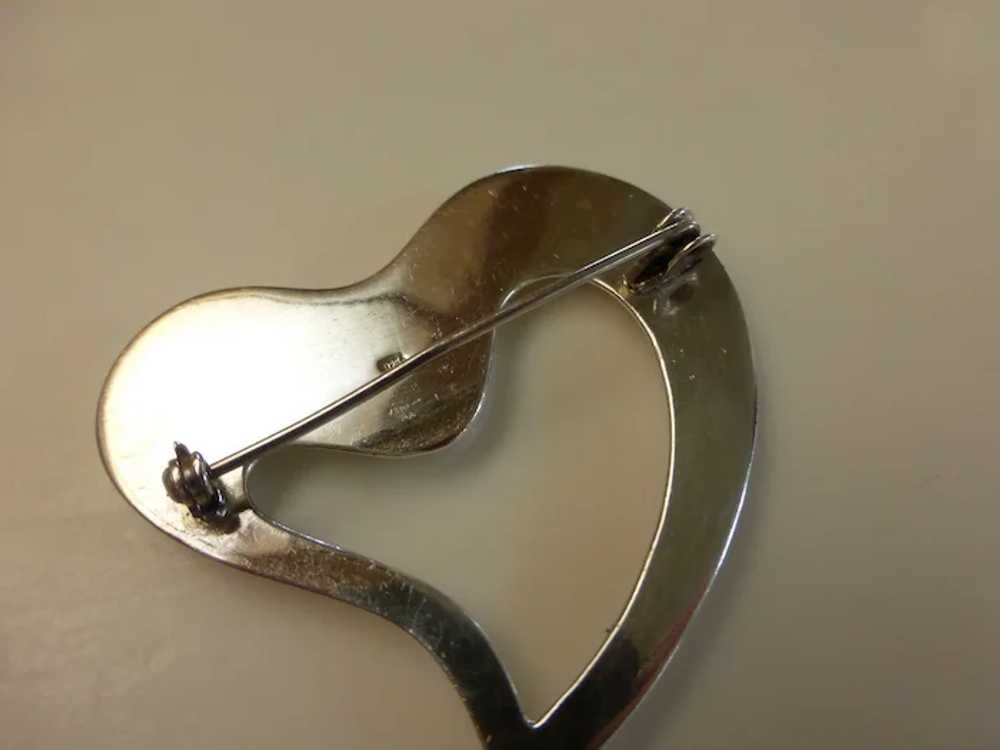 Vintage Sterling Silver Open Heart Pin Brooch - image 5