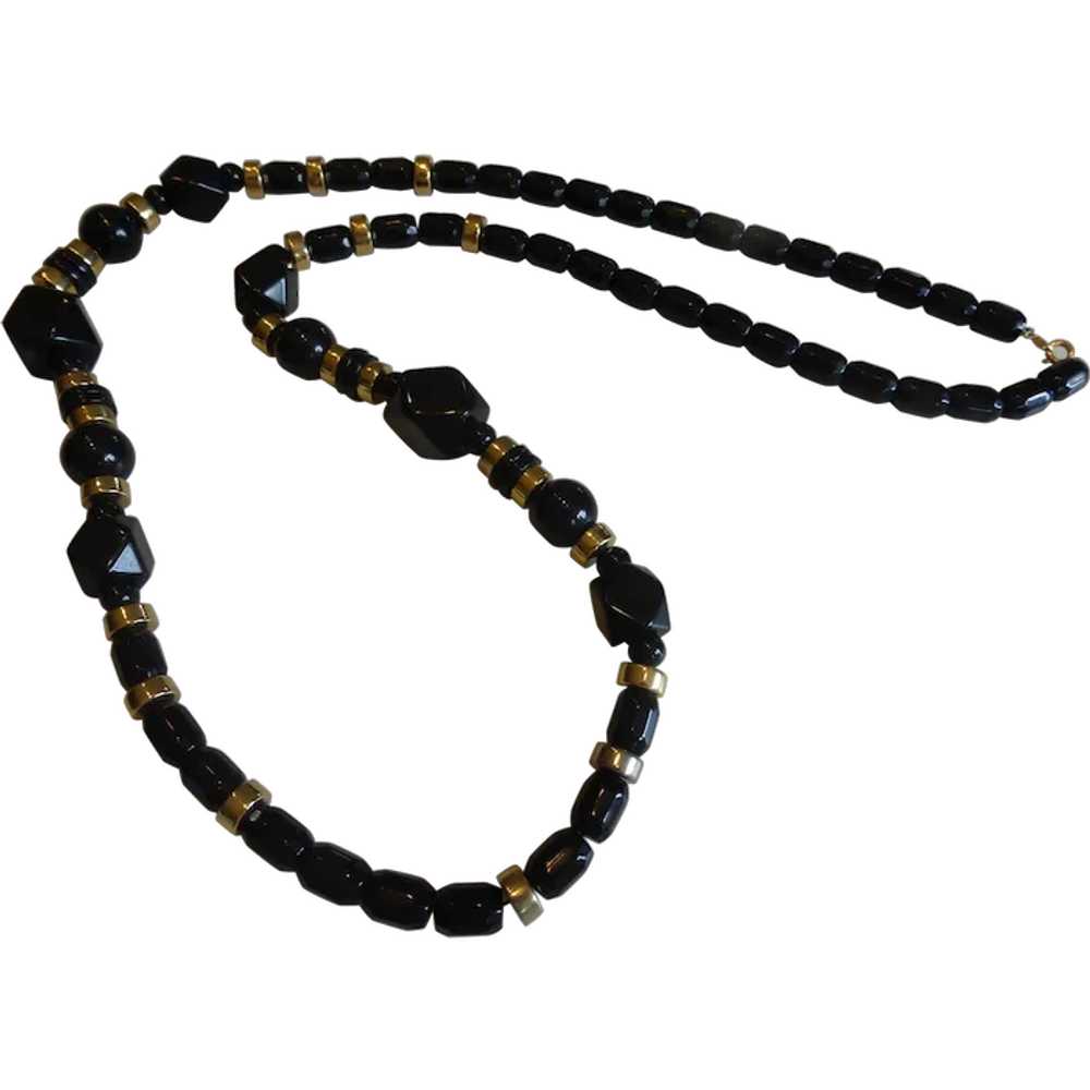 Trifari Chunky Black and Gold Beaded Necklace - image 1