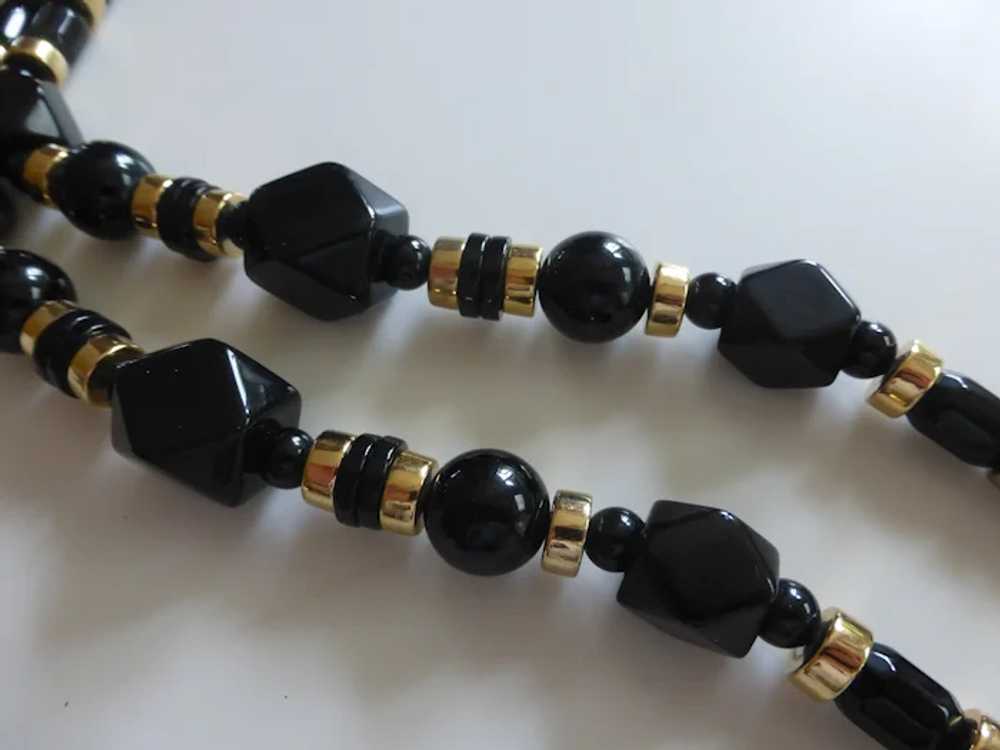 Trifari Chunky Black and Gold Beaded Necklace - image 3