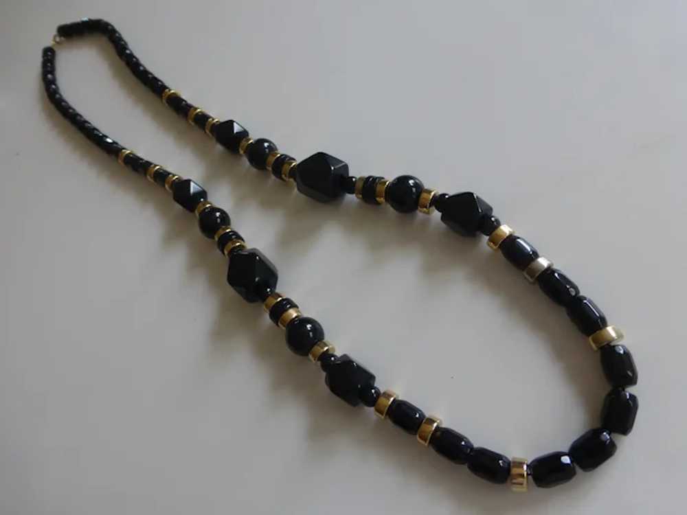 Trifari Chunky Black and Gold Beaded Necklace - image 4
