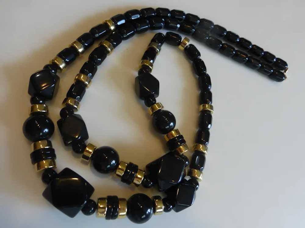 Trifari Chunky Black and Gold Beaded Necklace - image 5