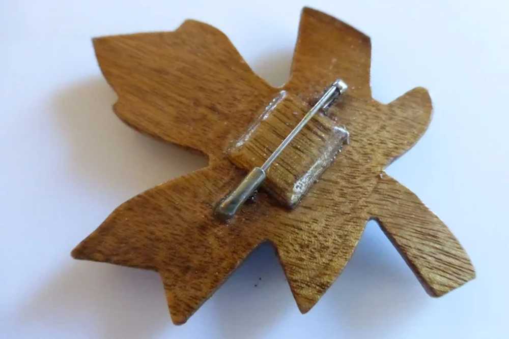 Vintage Natural Wood Maple Leaf Brooch Pin Hand C… - image 4