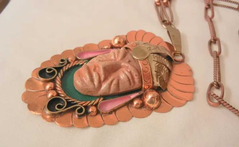 Fantastic huge copper Mexico carved enameled Trib… - image 4