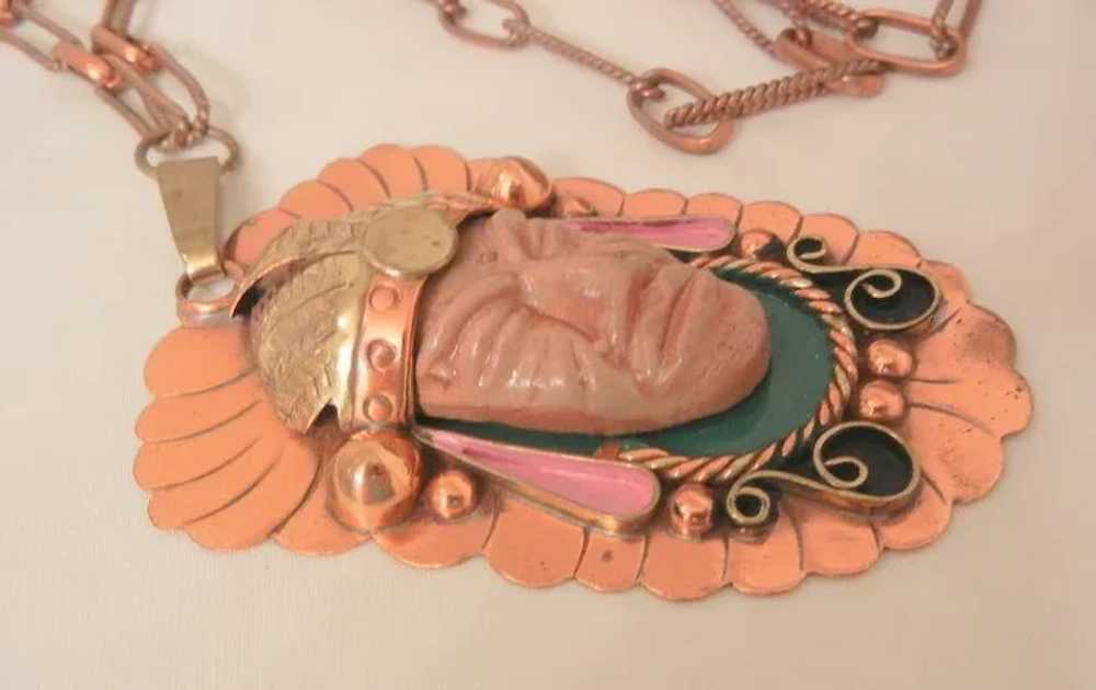 Fantastic huge copper Mexico carved enameled Trib… - image 5