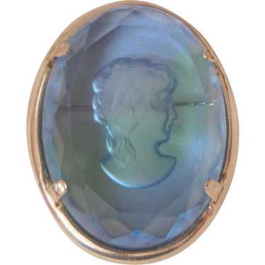 Vintage Warner Cameo reversed carved glass cobalt… - image 1