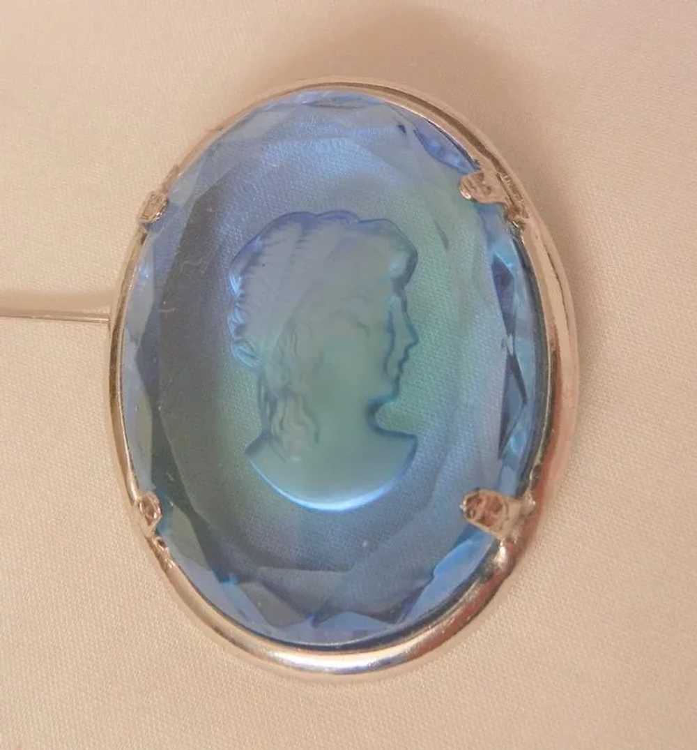 Vintage Warner Cameo reversed carved glass cobalt… - image 2