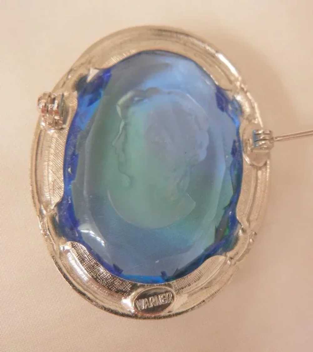 Vintage Warner Cameo reversed carved glass cobalt… - image 3
