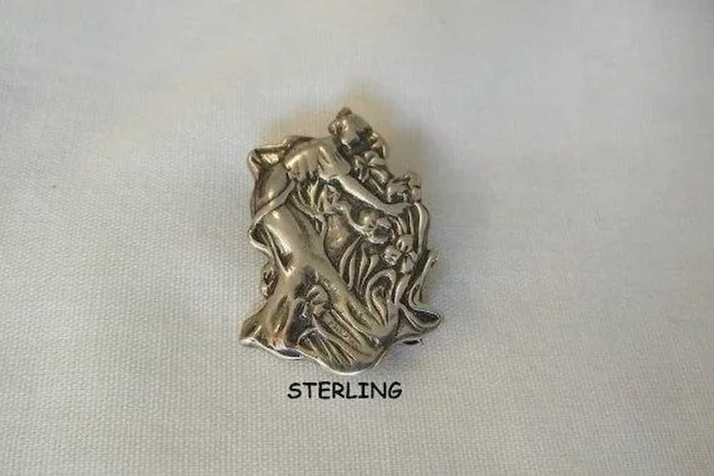 Beautiful Sterling small Art Nouveau style woman … - image 4