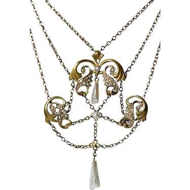 10k Pearl Art Nouveau Festoon Necklace