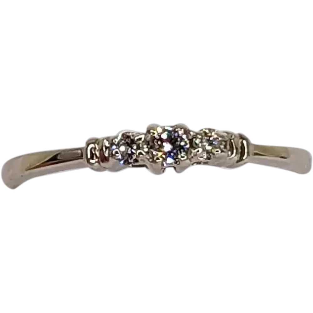 Vintage Dainty 3 Stone Diamond Ring.  14KT White … - image 1