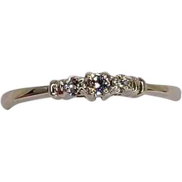 Vintage Dainty 3 Stone Diamond Ring.  14KT White … - image 1