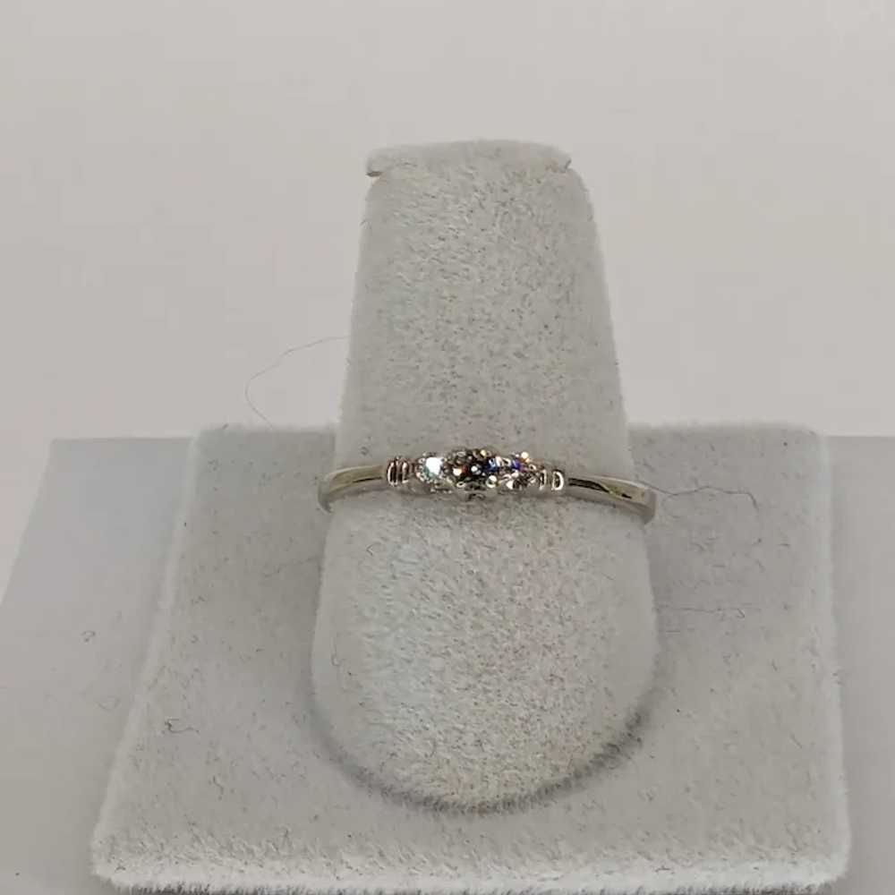 Vintage Dainty 3 Stone Diamond Ring.  14KT White … - image 7