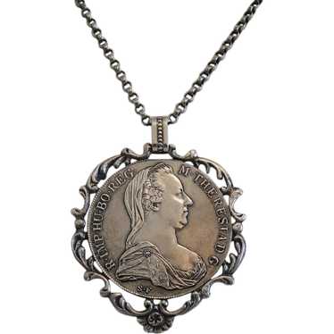 Antique Maria Theresa Thaler with chain, silver, … - image 1