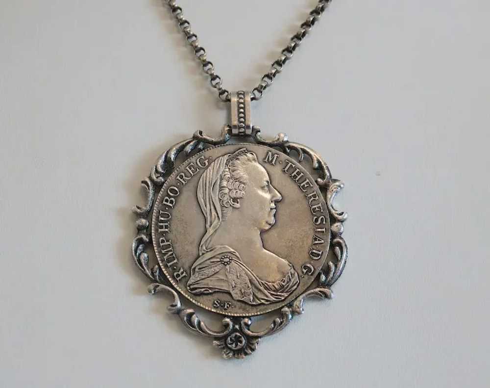 Antique Maria Theresa Thaler with chain, silver, … - image 2
