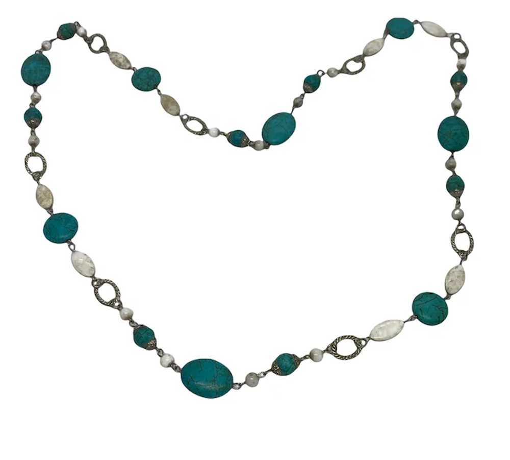 Estate Costume 34” Turquoise Colored Howlite Ston… - image 2