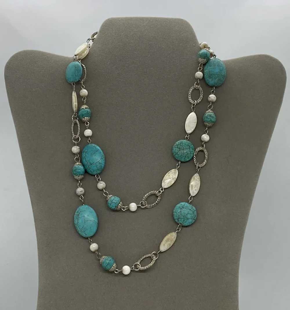 Estate Costume 34” Turquoise Colored Howlite Ston… - image 4