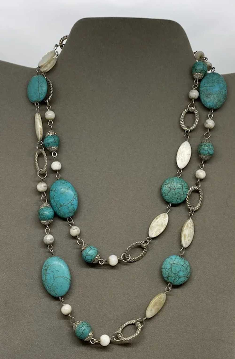 Estate Costume 34” Turquoise Colored Howlite Ston… - image 5