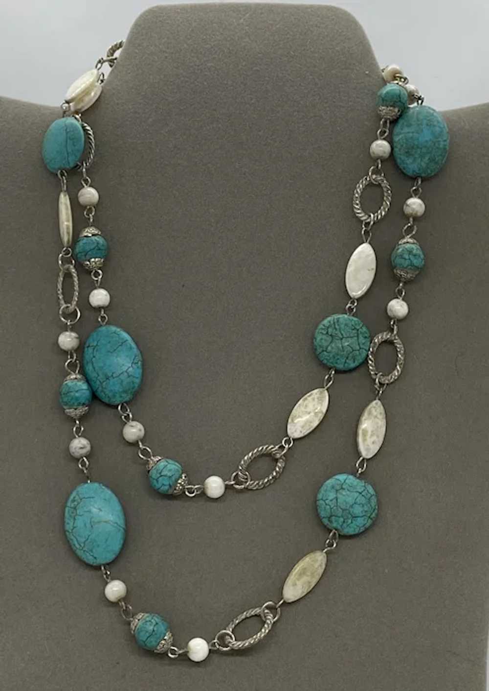 Estate Costume 34” Turquoise Colored Howlite Ston… - image 6