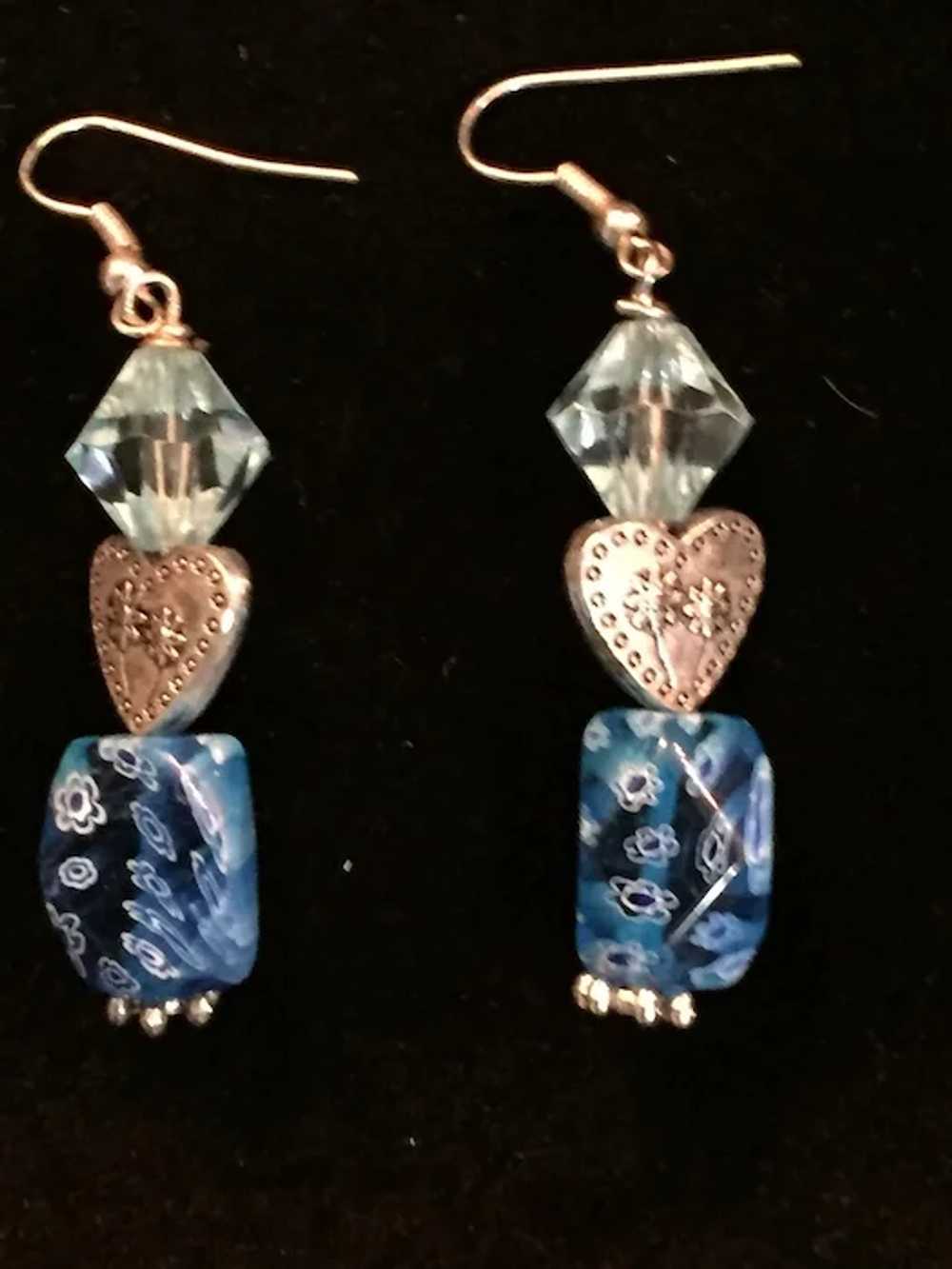 Lovely Blue-Hue Murano Mille Fiori Beaded Pierced… - image 2