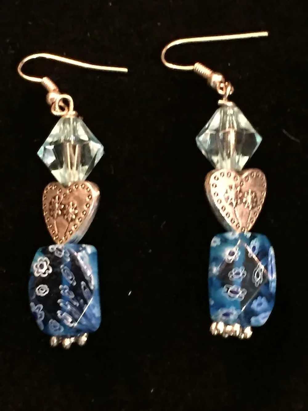 Lovely Blue-Hue Murano Mille Fiori Beaded Pierced… - image 4