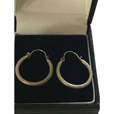 Vintage Pair of 3/4" Continuous Hoop Silver-Color… - image 1