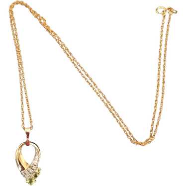 Ribbon Shaped PAJ 925 Peridot Pendant and Chain - image 1