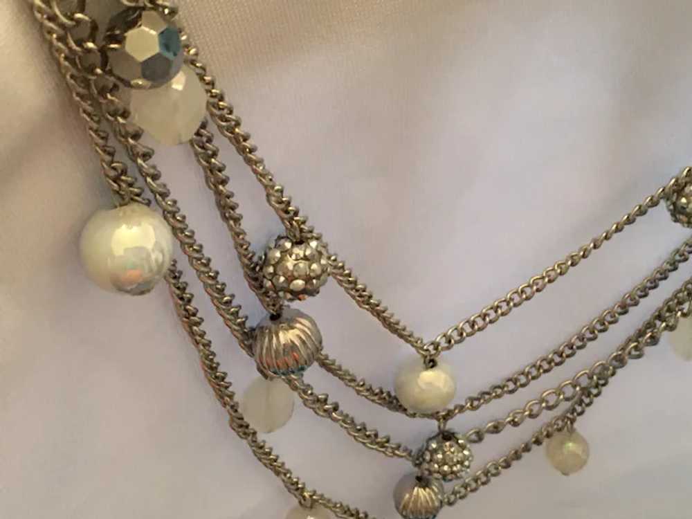 Circa 1980s 3 Strand Silver-Colored Bead Embellis… - image 2