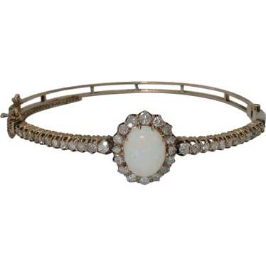 Vintage 14K Opal & Diamond Bangle Bracelet