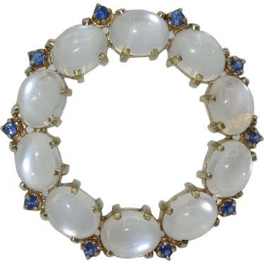 Retro 14K Moonstone Sapphire Circle Brooch - image 1