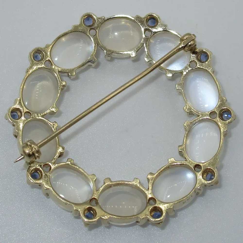 Retro 14K Moonstone Sapphire Circle Brooch - image 2