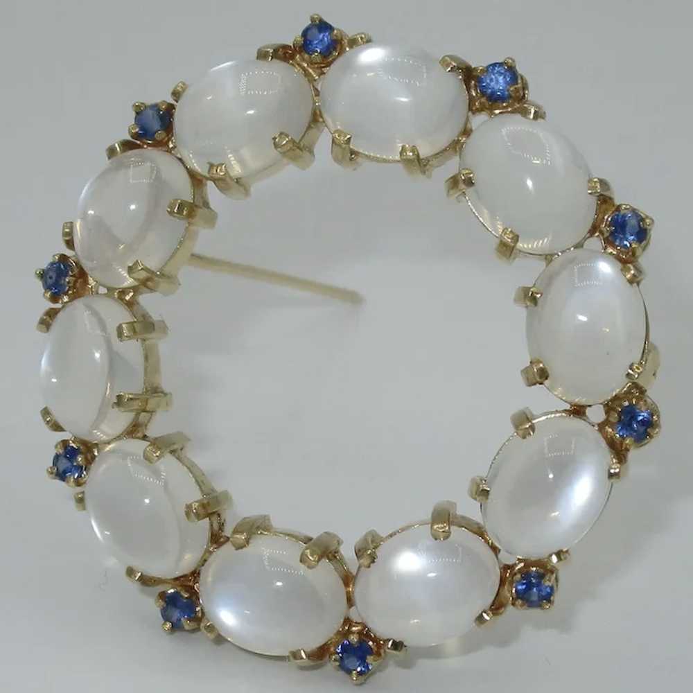 Retro 14K Moonstone Sapphire Circle Brooch - image 3