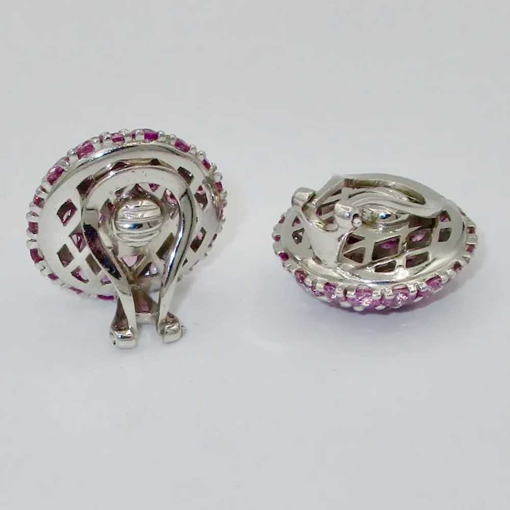 Vintage 18K Pink Sapphire White Gold Button Earri… - image 3
