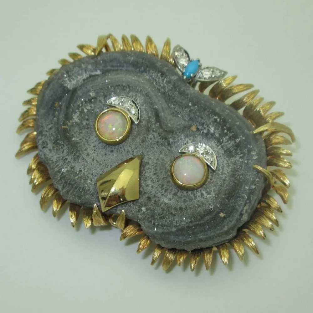 Rare Vintage 18K Druzy Owl Brooch Grima Style - image 2