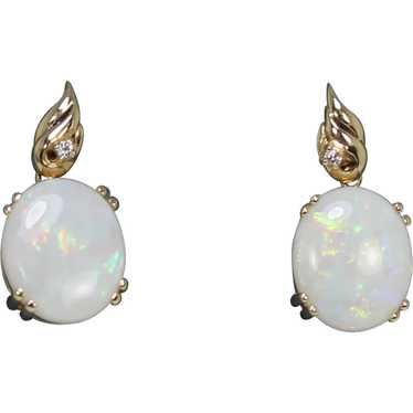 Beautiful Solid Opal and Diamond Earrings, 14 Kt Y