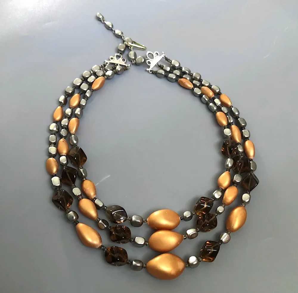 Vintage 3 strand orange gray quartz pearl necklac… - image 3