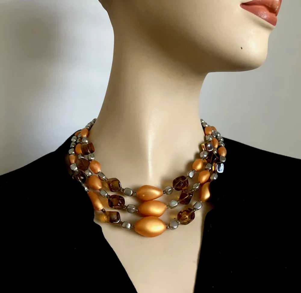 Vintage 3 strand orange gray quartz pearl necklac… - image 4