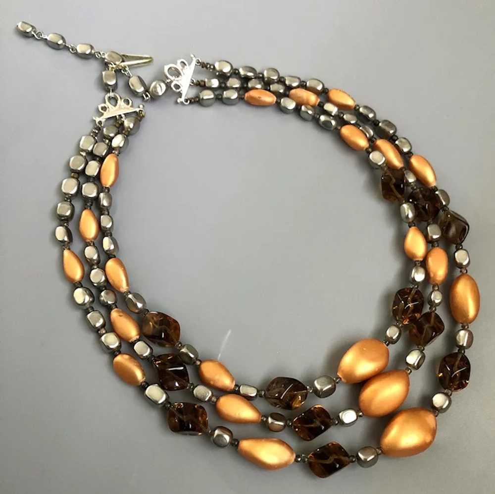 Vintage 3 strand orange gray quartz pearl necklac… - image 5