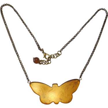 Vintage Amber Bakelite Butterfly Necklace