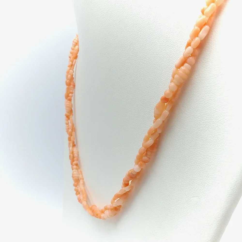 Vintage Triple Strand Angel Skin Coral Necklace - image 4
