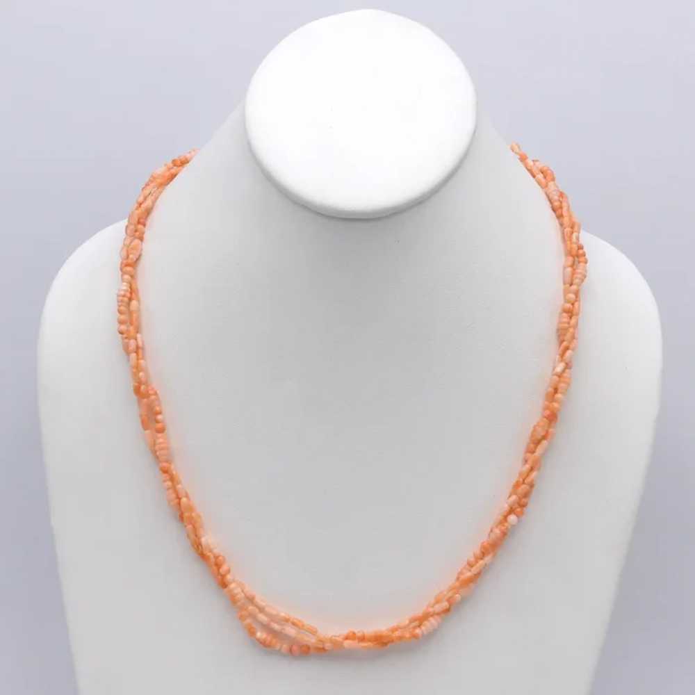 Vintage Triple Strand Angel Skin Coral Necklace - image 5