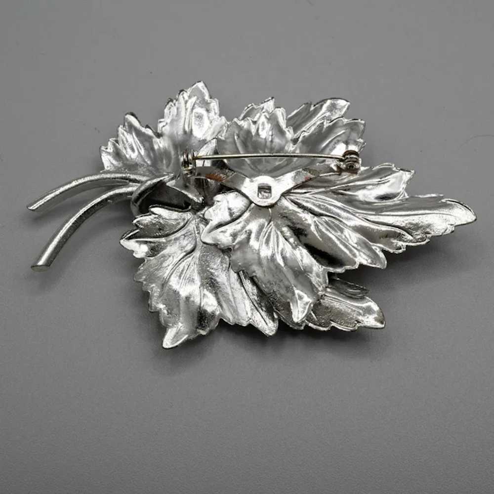 Coro Layered Silvertone Three Leaf Brooch - image 3